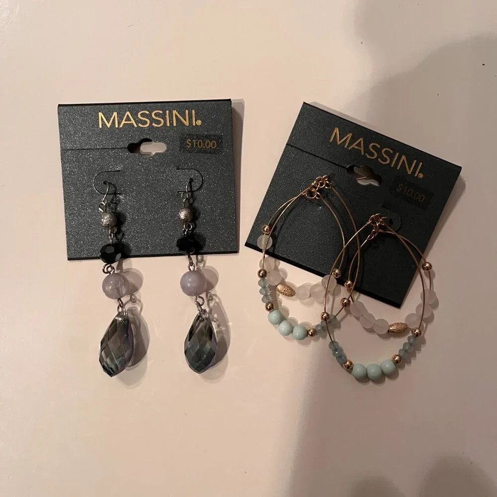 Hanging Beaded‎ Earrings by Massini 2 Pairs New with Tags